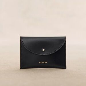 Sezane Lisa Card Holder in Smooth Black Leather